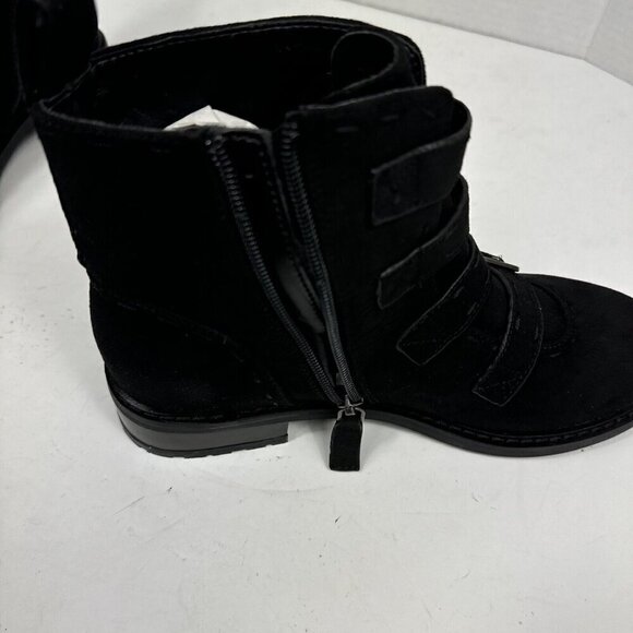 Aerosoles NWOB Arezzo Faux Suede Bootie 7M Black Buckles Lug Low Block  Heel - Picture 11 of 14